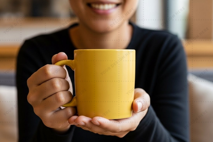 Bright yellow ceramic mug mockup design
