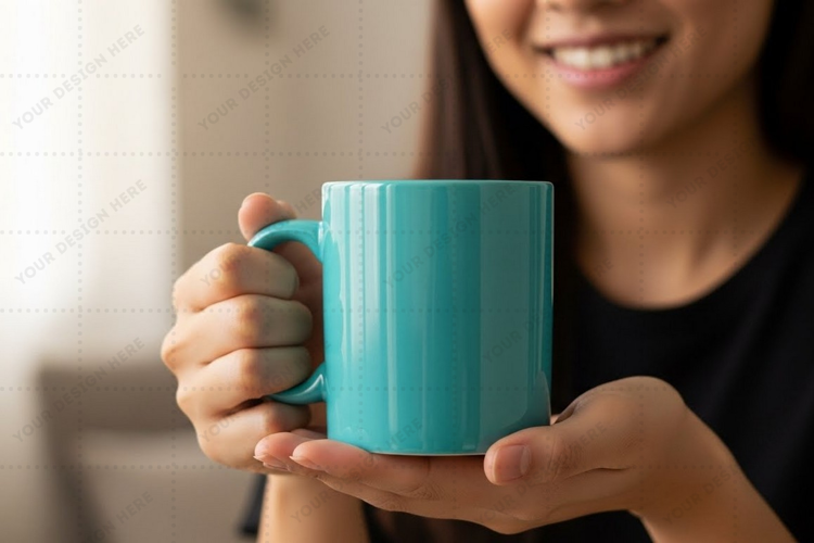 Turquoise ceramic mug mockup design