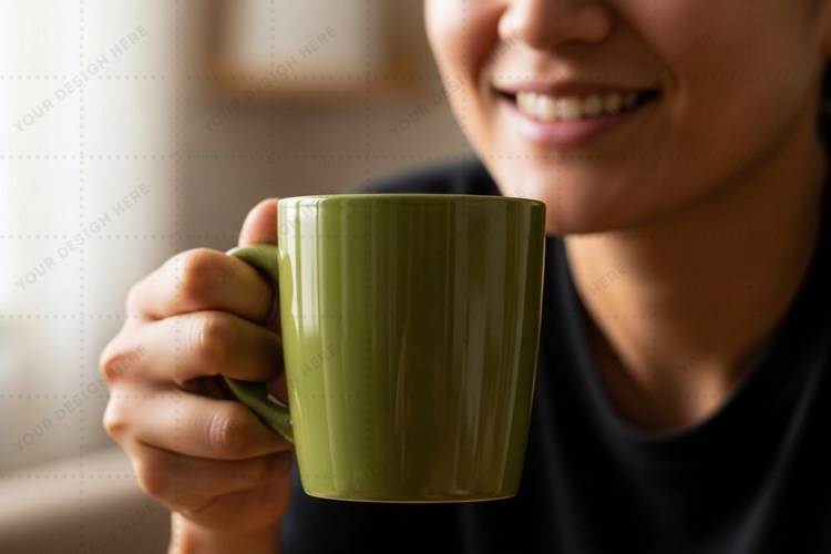Green ceramic mug mockup design