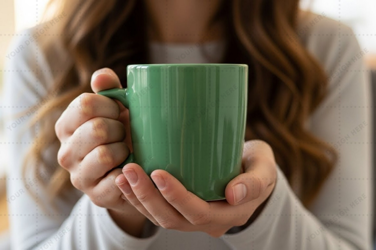 Green ceramic mug - perfect for hot beverages mockup