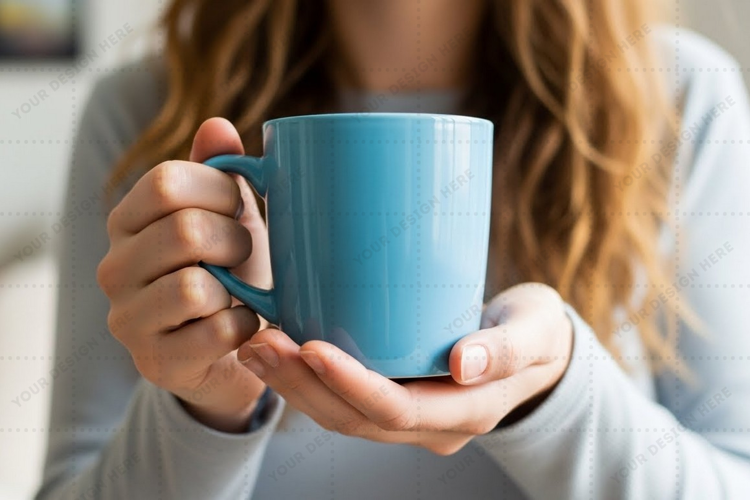 Blue ceramic mug with handle mug mockup