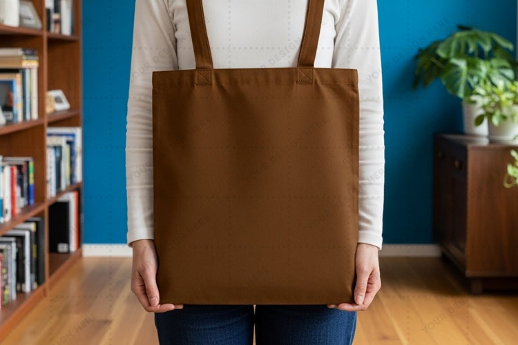 Brown tote bag mockup design