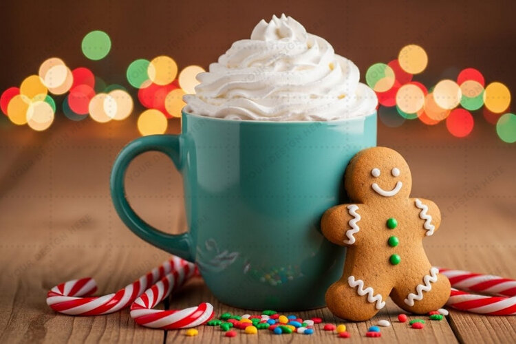 Holiday-themed mug mockup with gingerbread cookie example image 1