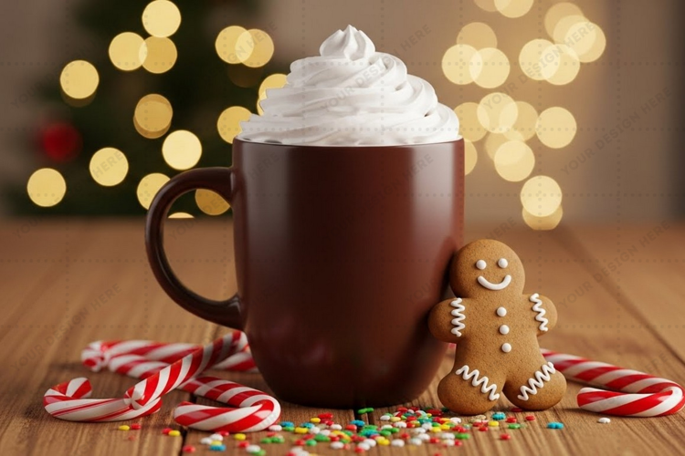 Holiday hot chocolate mug with gingerbread man