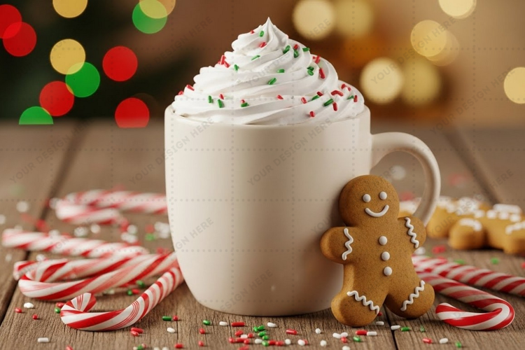 Holiday-themed coffee mug with gingerbread man