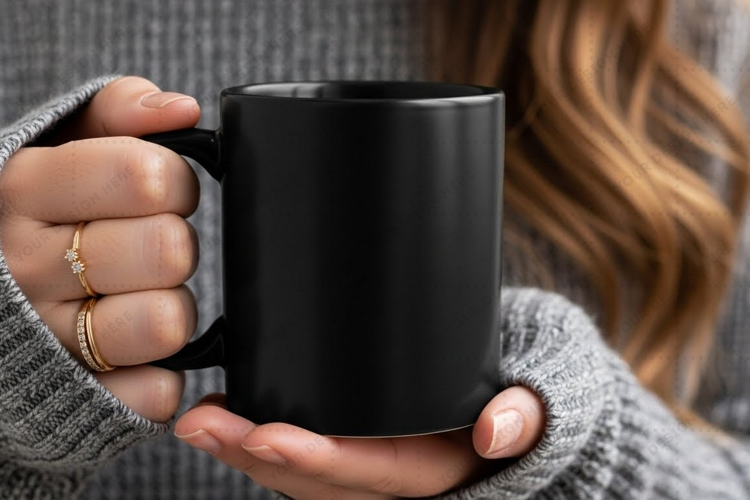 Stylish black ceramic mug mockup