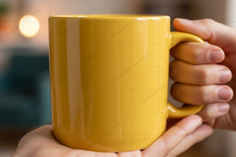 Bright yellow ceramic mug mockup