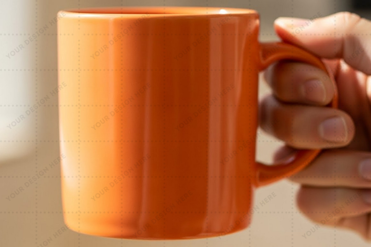 Bright orange ceramic mug mockup