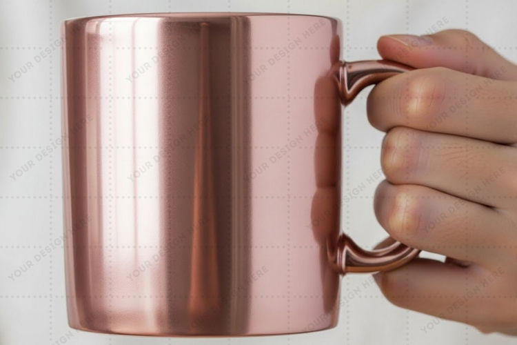 Elegant rose gold mug with comfortable handle mockup