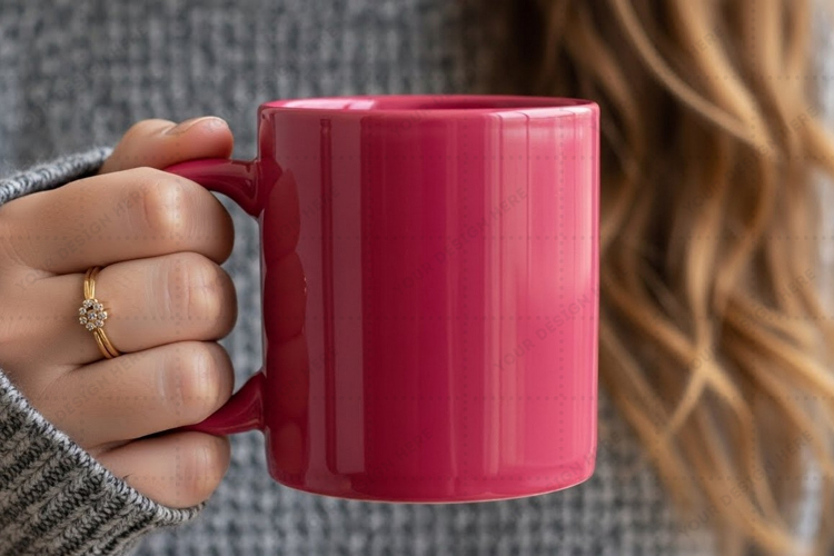 Bright pink ceramic mug with cylindrical design