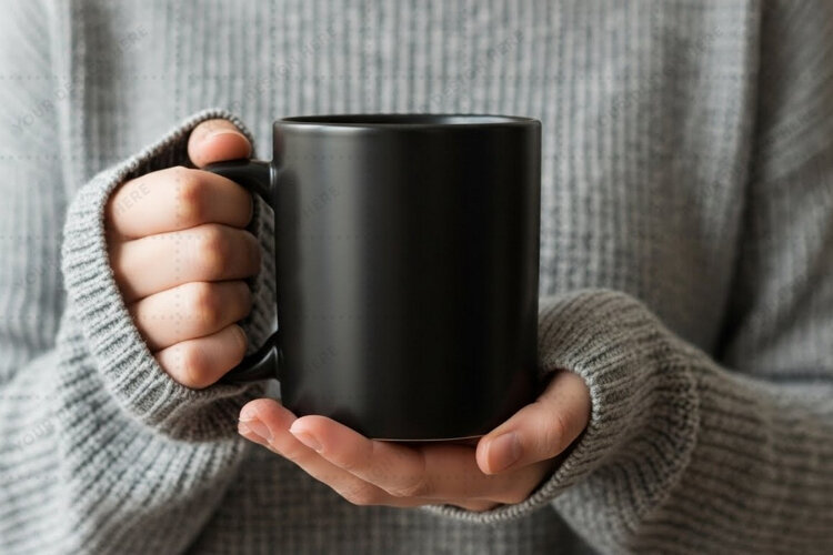 Elegant black ceramic mug mockup example image 1