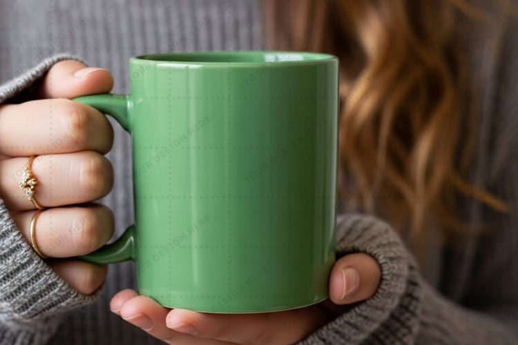Green ceramic mug mockup design