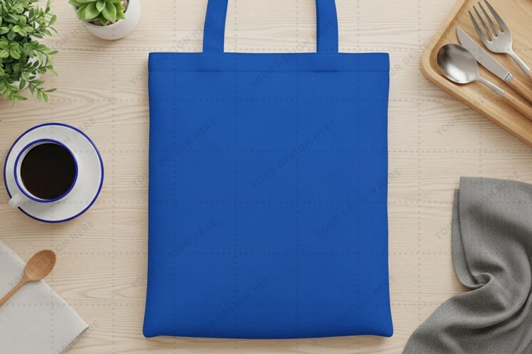 Blue tote bag mockup design