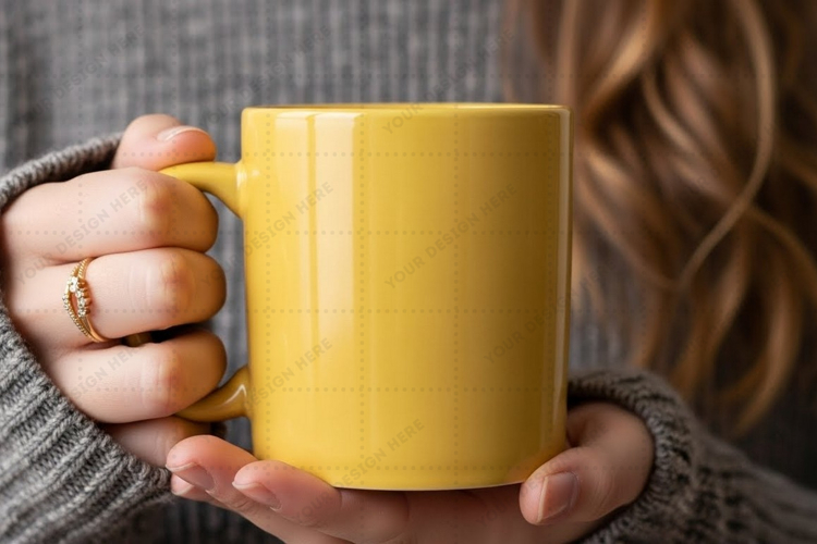 Bright yellow ceramic mug mockup