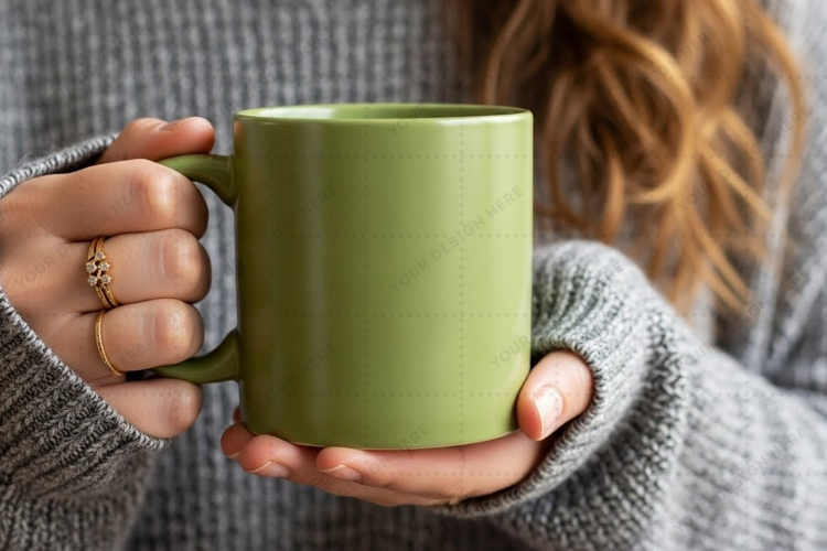 Elegant green ceramic mug mockup