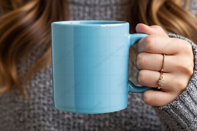 Stylish blue ceramic mug mockup design
