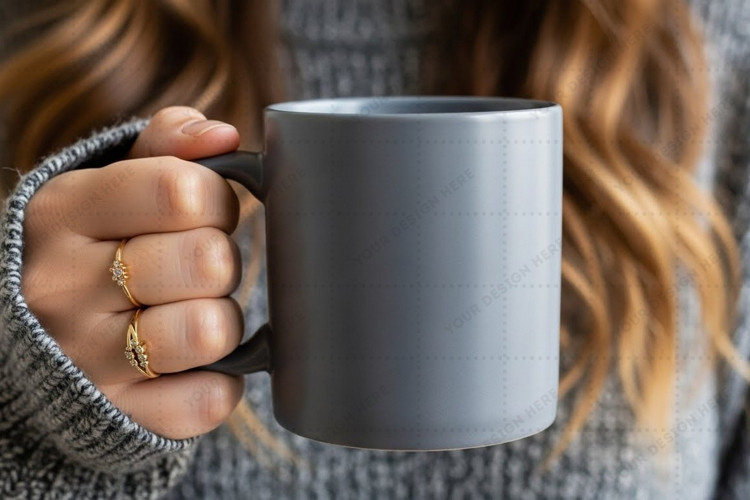 Stylish gray ceramic mug mockup