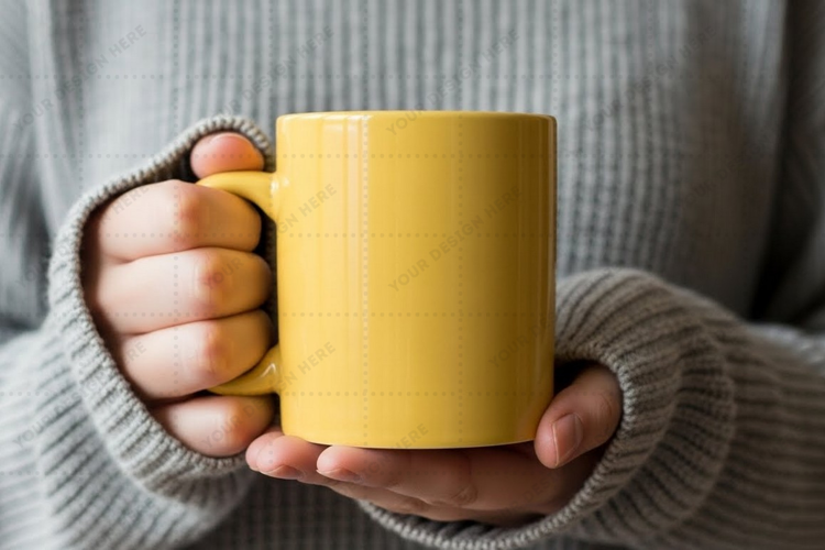 Bright yellow ceramic mug mockup