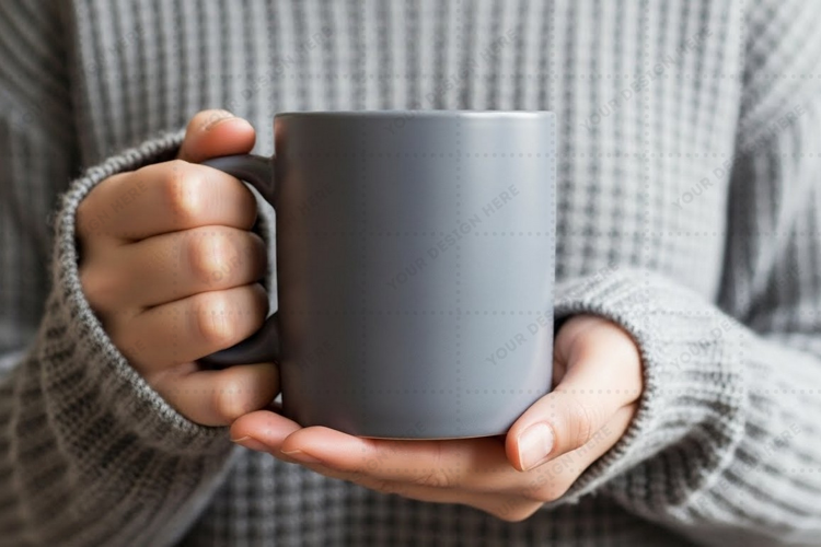 Modern gray ceramic mug mockup