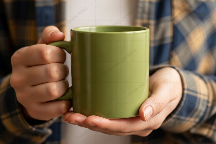 Green ceramic mug mockup design