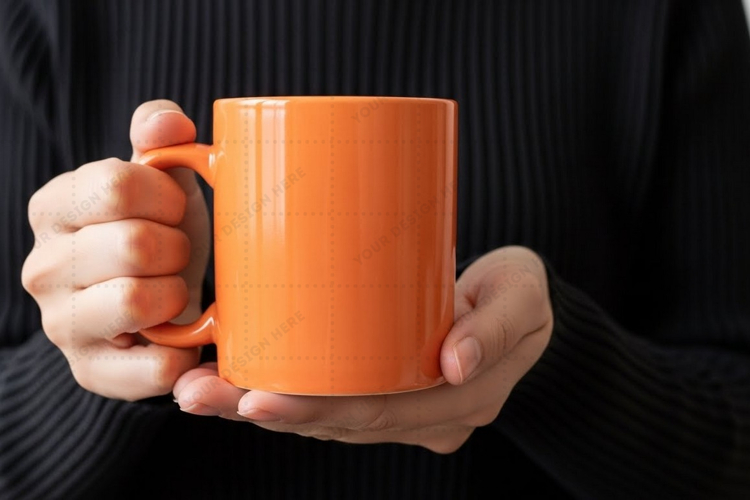 Bright orange ceramic mug mockup design