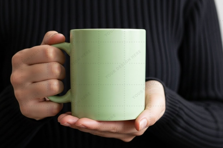 Green ceramic mug with handle mug mockup