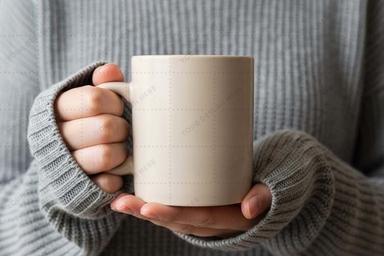Elegant beige ceramic mug mockup