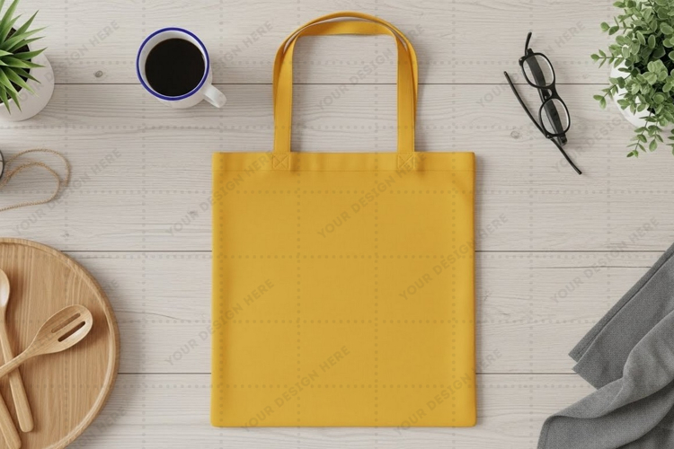 Bright yellow tote bag mockup design