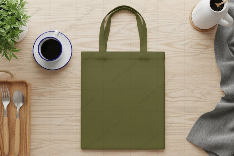 Eco-friendly olive green tote bag mockup