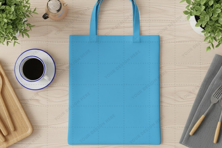 Blue tote bag mockup design