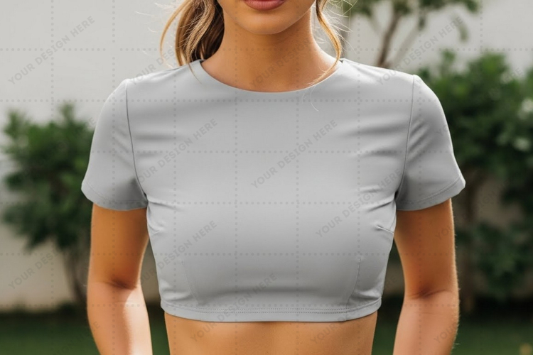 Stylish light gray crop t-shirt for women t-shirt mockup des