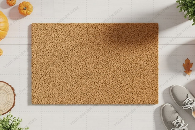 Natural jute doormat mockup design