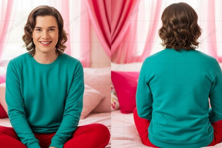 Teal long-sleeve T-shirt Mockup Design