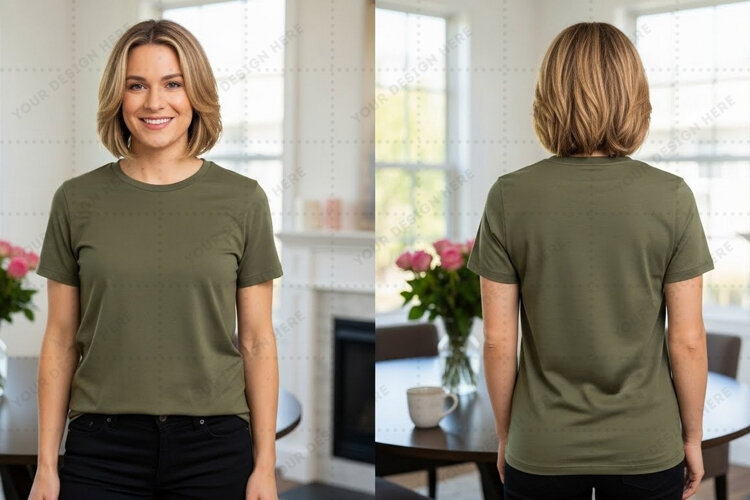 Olive green women's T-shirt Mockup Design example image 1
