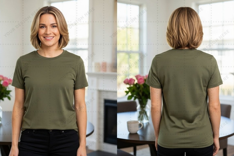 Olive green women's T-shirt Mockup Design
