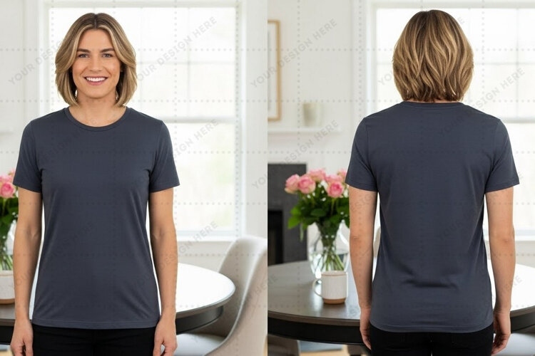 Women's classic navy blue T-shirt Mockup Design example image 1