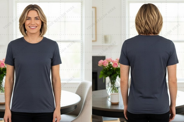 Women's classic navy blue T-shirt Mockup Design