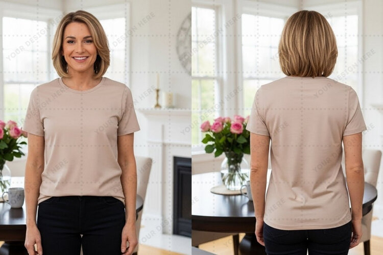 Women's classic beige T-shirt Mockup Design example image 1
