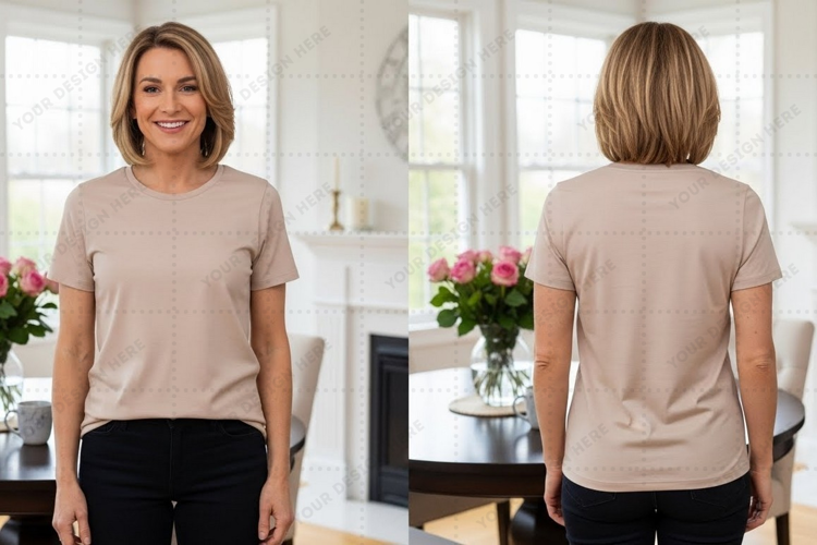 Women's classic beige T-shirt Mockup Design