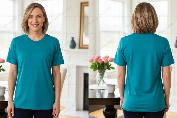 Teal t-shirt mockup design for women T-shirt Mockup Design