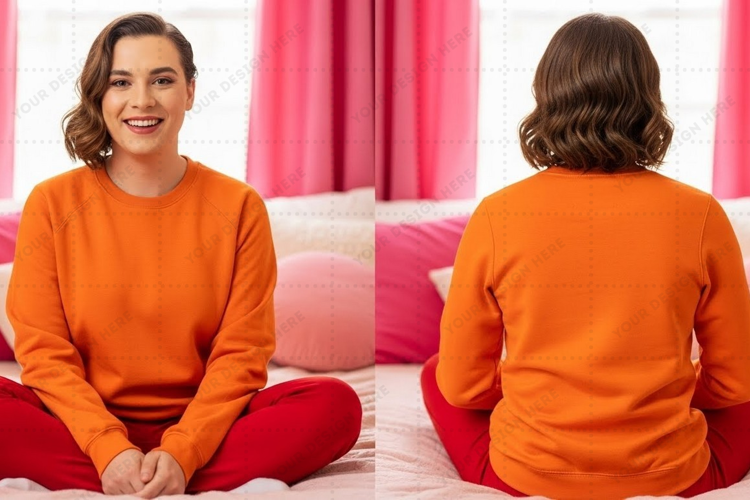 Comfortable orange long-sleeve T-shirt Mockup Design