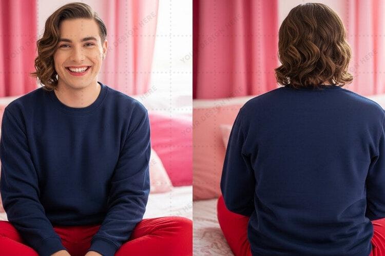 Navy blue long sleeve T-shirt Mockup Design example image 1