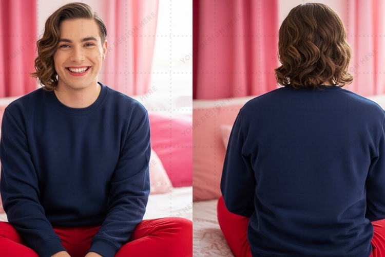 Navy blue long sleeve T-shirt Mockup Design