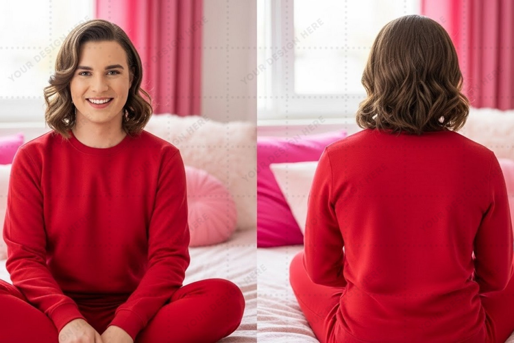 Red long-sleeve T-shirt Mockup Design