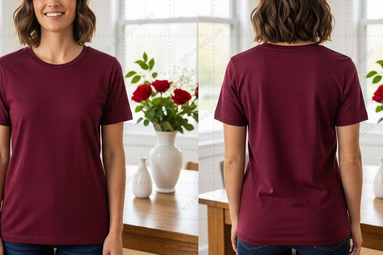 Burgundy T-shirt Mockup Design example image 1