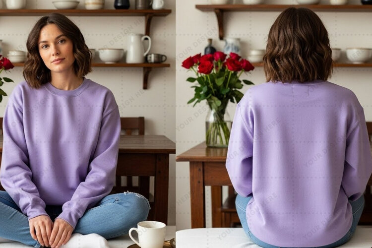 Lavender long-sleeve T-shirt Mockup Design example image 1