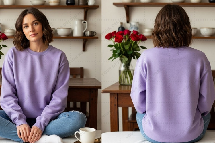 Lavender long-sleeve T-shirt Mockup Design