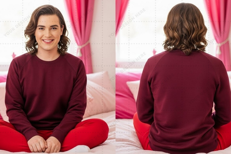 Women's burgundy crew neck T-shirt Mockup Design