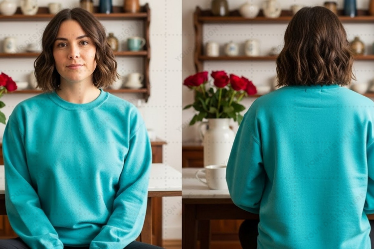 Turquoise crew neck T-shirt Mockup Design