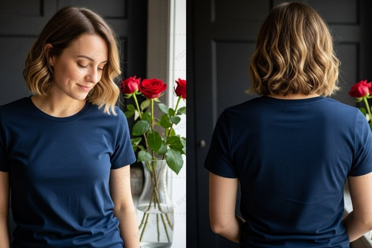 Navy blue with rose decor T-shirt Mockup Design